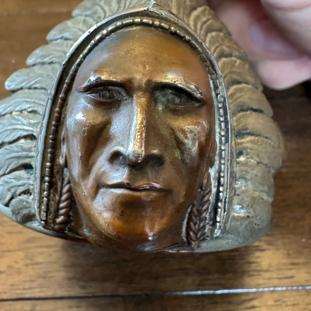 Vintage 1920s Pontiac Native American Radiator Cap Hood Ornament Silver Bronze